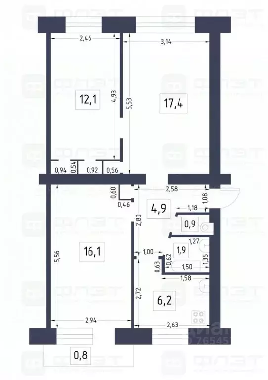 3-к кв. Татарстан, Казань ул. Наки Исанбета, 57 (61.1 м) - Фото 1