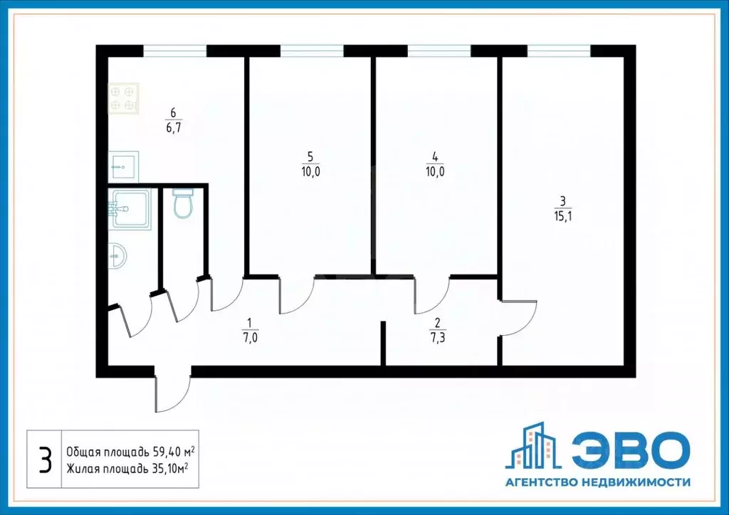 3-к кв. Санкт-Петербург Бухарестская ул., 67К1 (59.4 м) - Фото 2