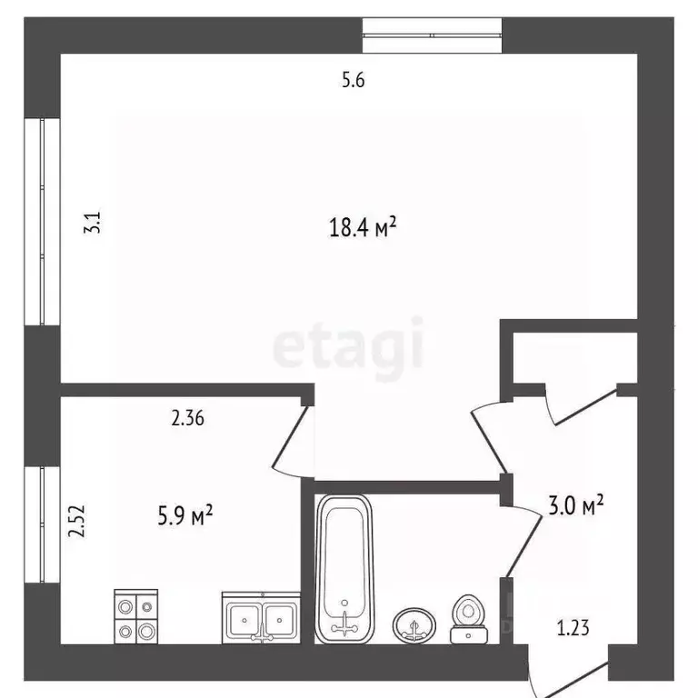 1-к кв. Хабаровский край, Хабаровск Амурский бул., 47 (30.9 м) - Фото 2