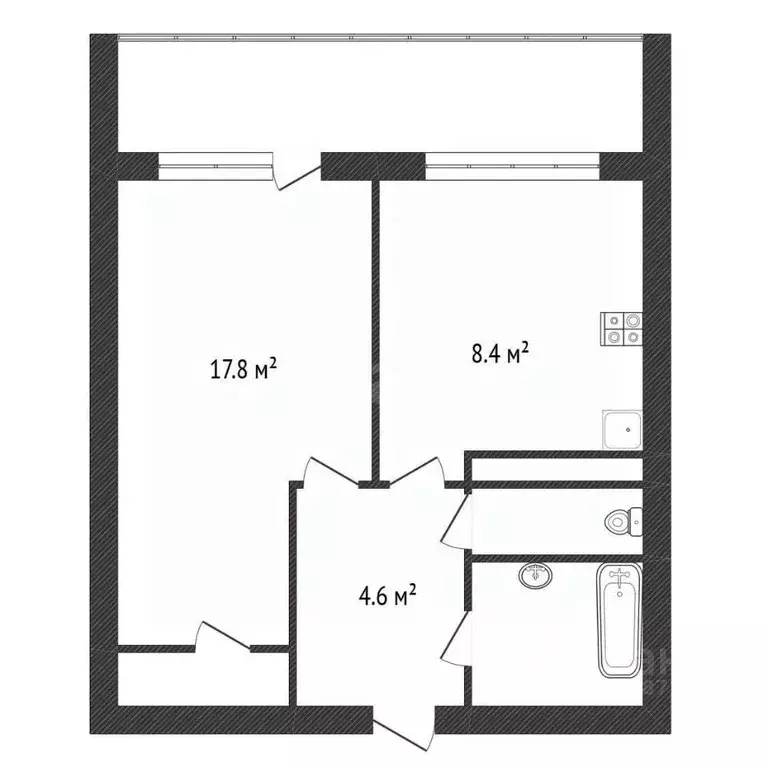 1-к кв. Калужская область, Обнинск ул. Курчатова, 38 (36.5 м) - Фото 2