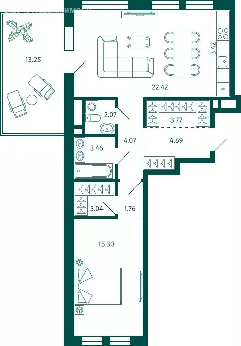 1-комнатная квартира: Уфа, жилой район Зелёная Роща, жилой комплекс ... - Фото 0