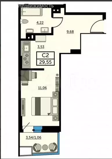 Квартира-студия: Ростов-на-Дону, улица Ларина, 45с6 (29.5 м) - Фото 1
