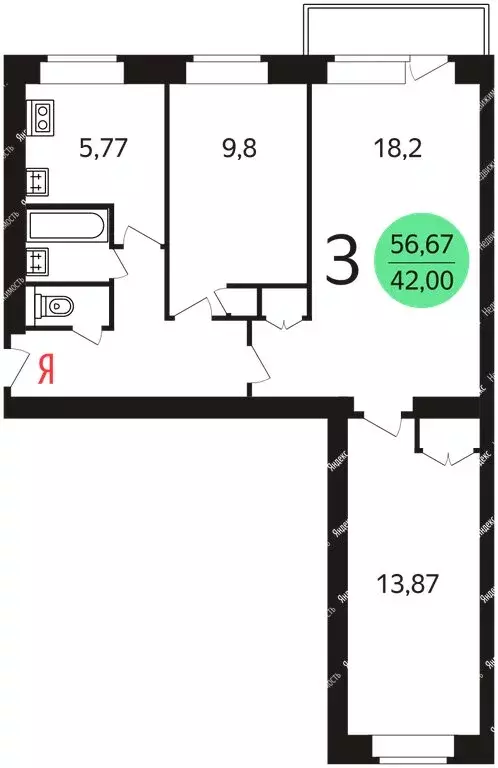 3-комнатная квартира: москва, песчаный переулок, 10к1 (57 м) - Фото 0