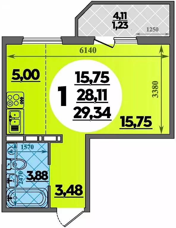 Квартира-студия: Крымск, микрорайон Надежда (29.34 м) - Фото 1