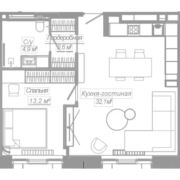 1-комнатная квартира: Москва, Ленинский проспект, 2 (52.8 м) - Фото 1