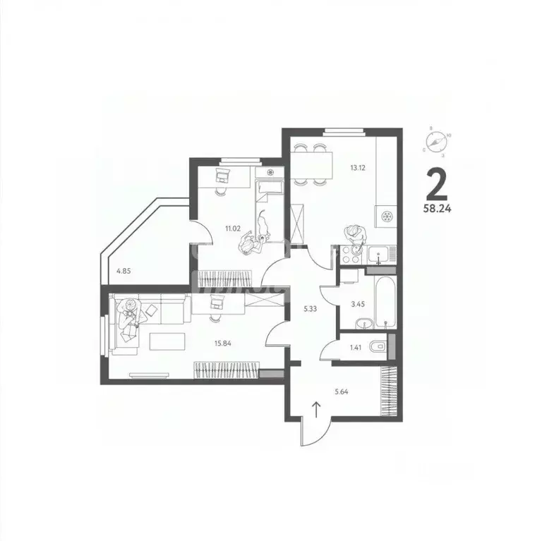 2-к кв. Липецкая область, Липецк Ленина-Соборная пл. (58.24 м) - Фото 2