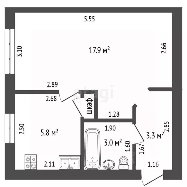 1-к кв. Башкортостан, Стерлитамак ул. Худайбердина, 124 (30.6 м) - Фото 2