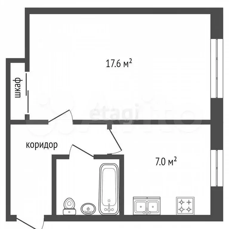 1-к. квартира, 30 м, 5/5 эт. - Фото 0