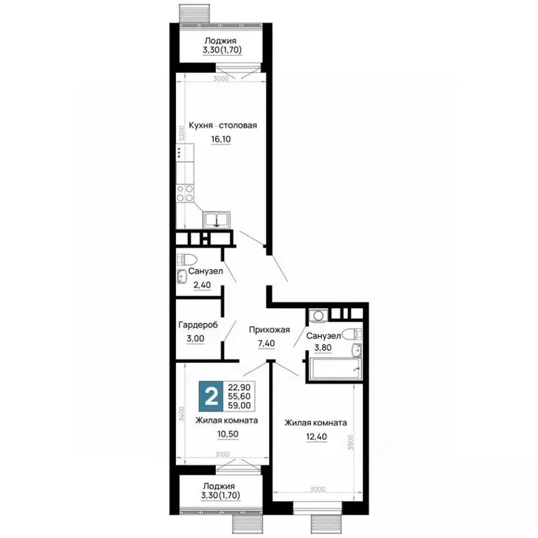 2-к кв. Адыгея, Тахтамукайский район, Яблоновский пгт  (59.0 м) - Фото 1