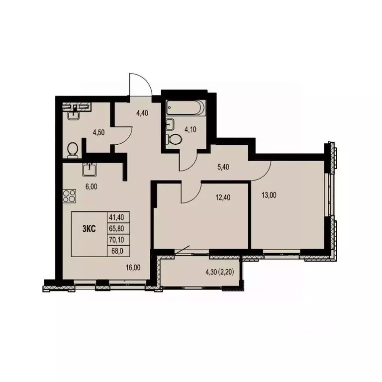 3-к кв. Новосибирская область, Новосибирск Авиастроителей мкр,  (68.0 ... - Фото 1