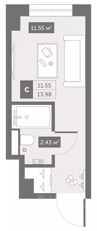 Студия Санкт-Петербург Коломяжский просп., 4 (13.98 м) - Фото 0