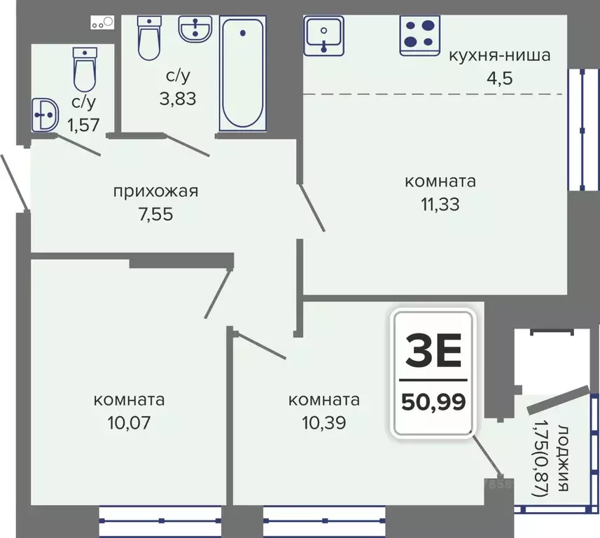 3-к кв. Пермский край, Пермь Гайва мкр,  (50.99 м) - Фото 1