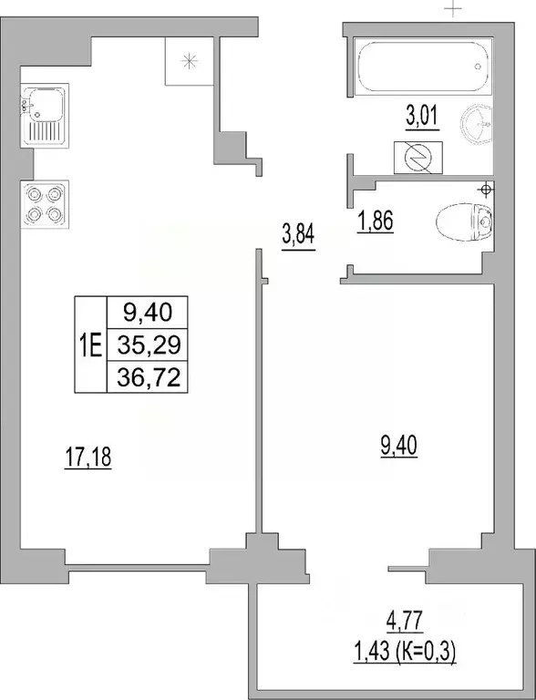 1-к кв. Псковская область, Псков ул. Юности, 32 (36.28 м) - Фото 0