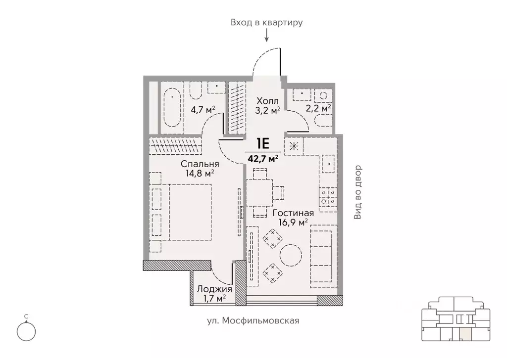 1-к кв. Москва Мосфильмовская ул., 100 (42.7 м) - Фото 0