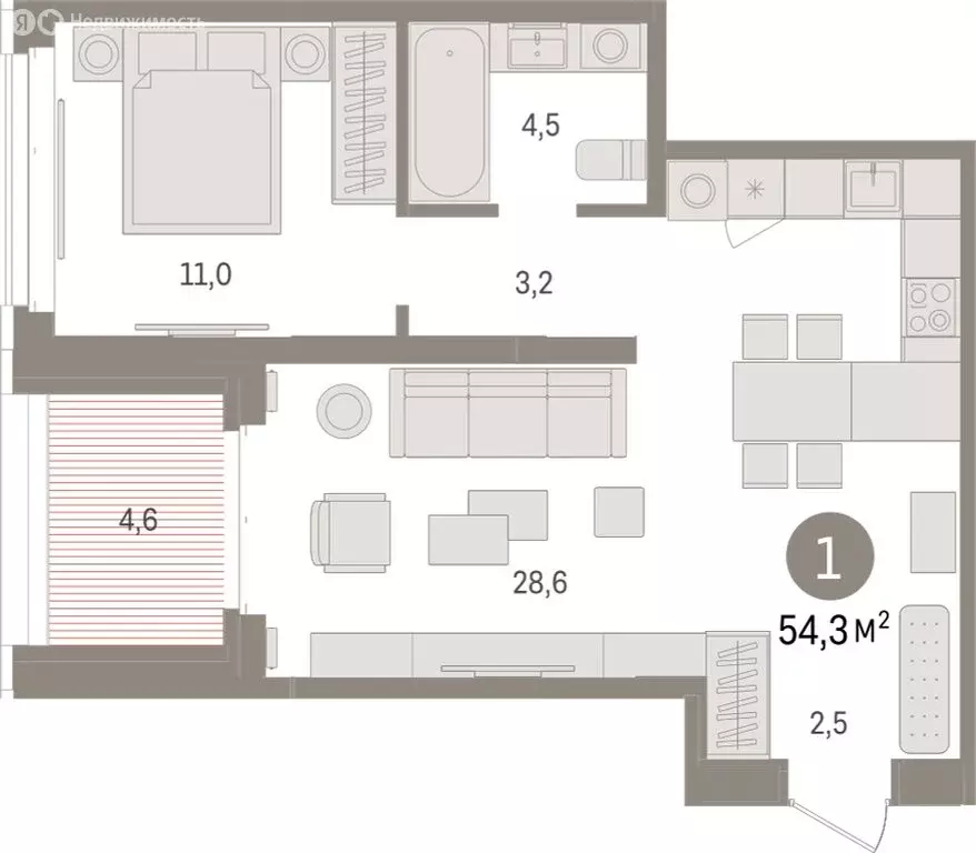 1-комнатная квартира: Тюмень, жилой комплекс На Минской (54.34 м) - Фото 0