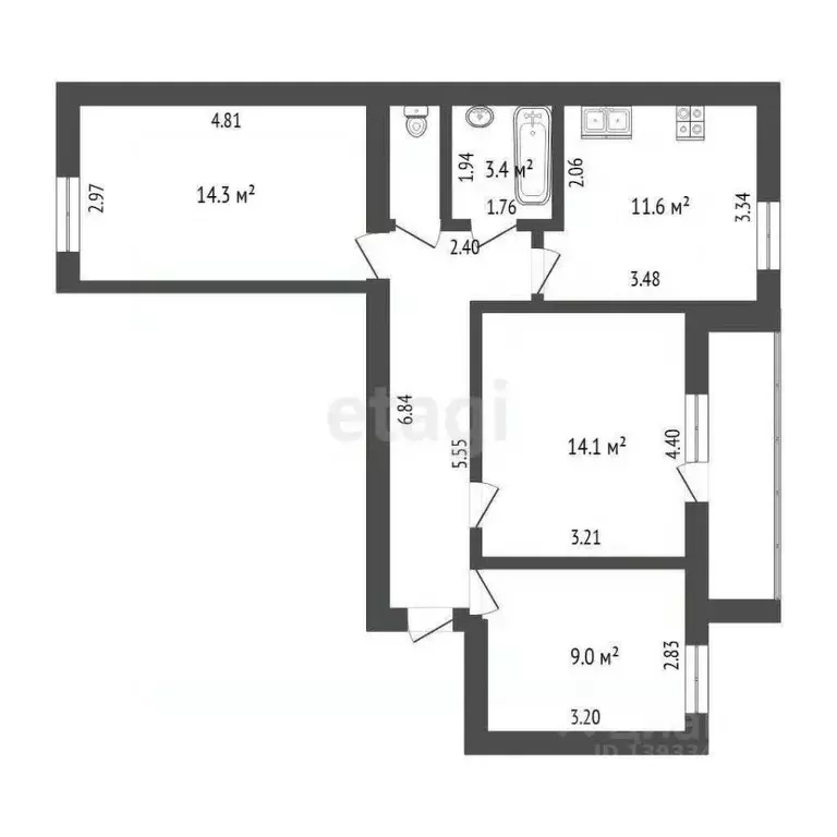 3-к кв. Тюменская область, Тюмень ул. Газопромысловая, 2 (64.9 м) - Фото 2