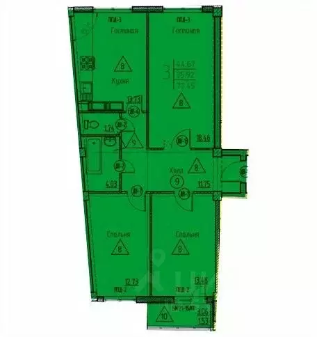 3-к кв. Пензенская область, Пенза ул. Генерала Глазунова, 11 (77.45 м) - Фото 1