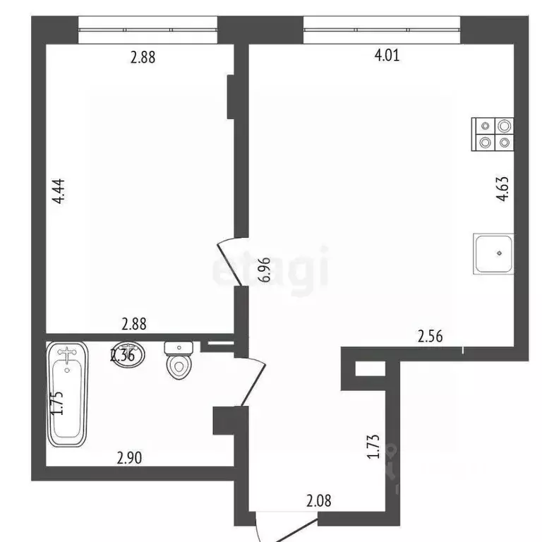 1-к кв. Тюменская область, Тюмень ул. Новоселов, 92 (40.6 м) - Фото 2