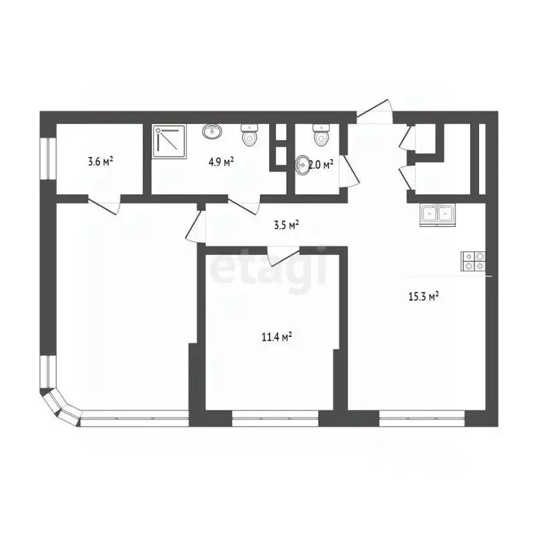2-к кв. Тюменская область, Тюмень ул. Эльвиры Федоровой, 1 (57.3 м) - Фото 2