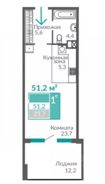1-к кв. Крым, Евпатория ул. Симферопольская, 2Х (50.6 м) - Фото 2