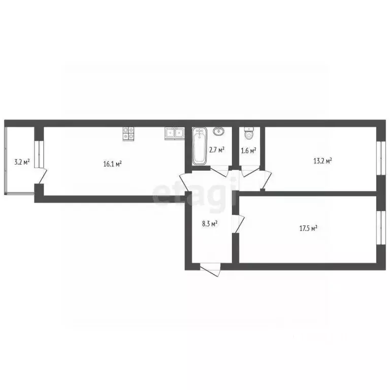 3-к кв. Вологодская область, Вологда ул. Возрождения, 51 (61.0 м) - Фото 2