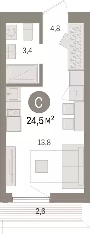 Квартира-студия: Тюмень, Мысовская улица, 26к1 (24.53 м) - Фото 1