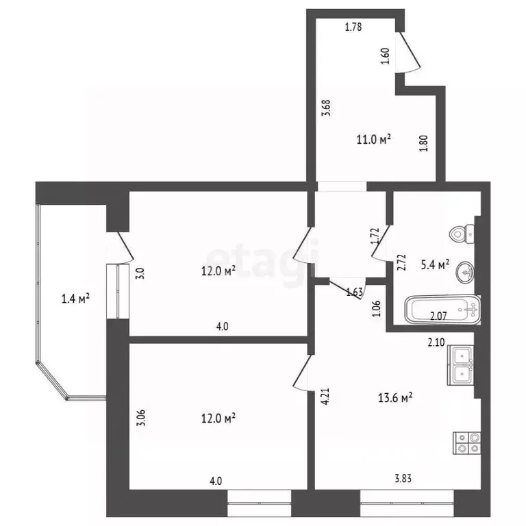 2-к кв. Ямало-Ненецкий АО, Новый Уренгой Восточный мкр, 3/1 (54.0 м) - Фото 2