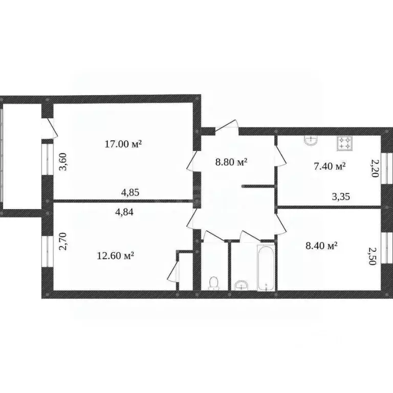 3-к кв. Белгородская область, Белгород ул. Костюкова, 10 (62.0 м) - Фото 1