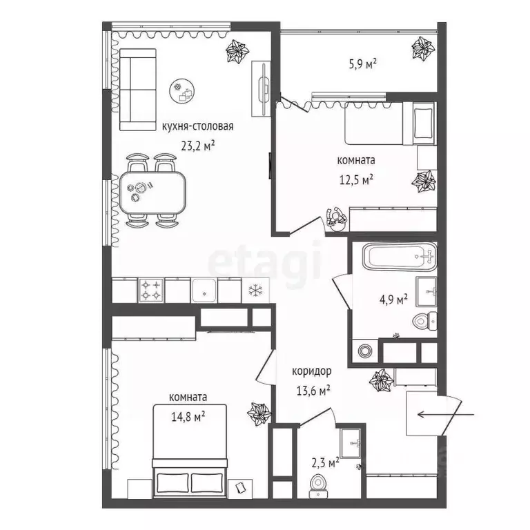 2-к кв. Свердловская область, Екатеринбург ул. Нагорная, 16 (70.7 м) - Фото 2