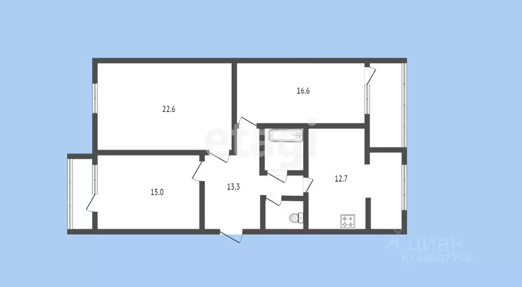 3-к кв. Карачаево-Черкесия, Черкесск ул. Карла Маркса, 25А (85.4 м) - Фото 1