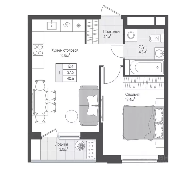 1-к кв. Тверская область, Тверь Лесная Мелодия-3 жилой комплекс (39.1 ... - Фото 2