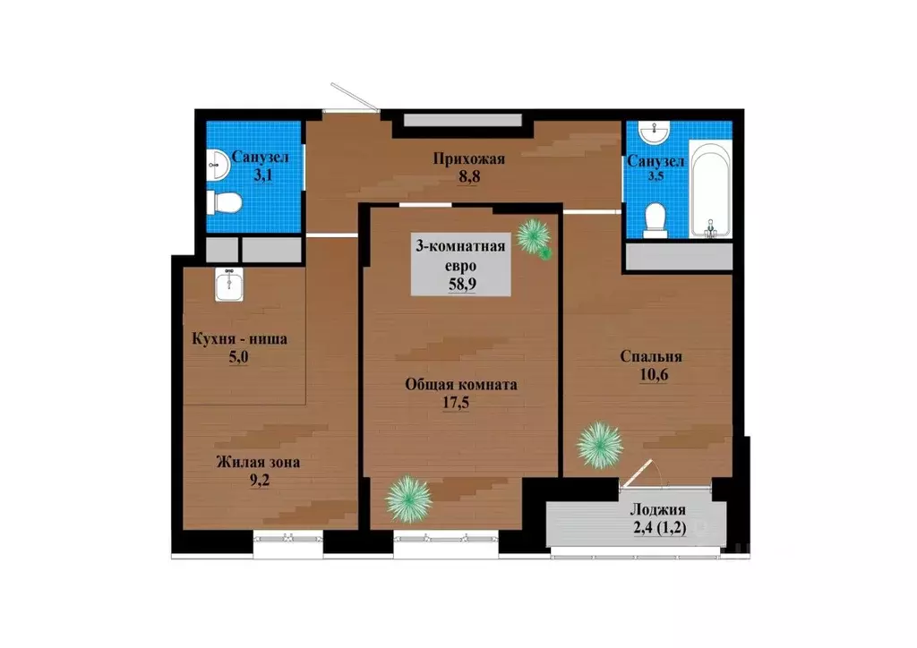 3-к кв. Забайкальский край, Чита просп. Маршала Жукова (58.5 м) - Фото 1