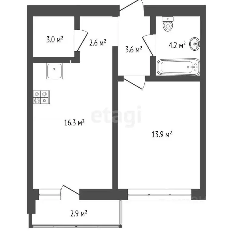 1-к кв. Тюменская область, Тюмень Мысовская ул., 26к1 (47.29 м) - Фото 0