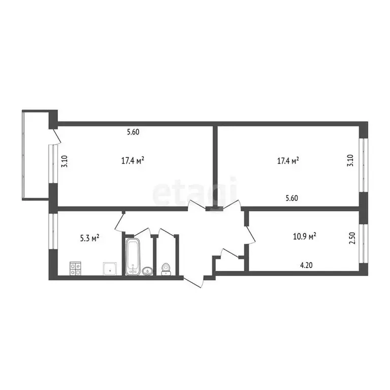 3-комнатная квартира: Нальчик, улица Мусукаева, 32 (62.2 м) - Фото 1