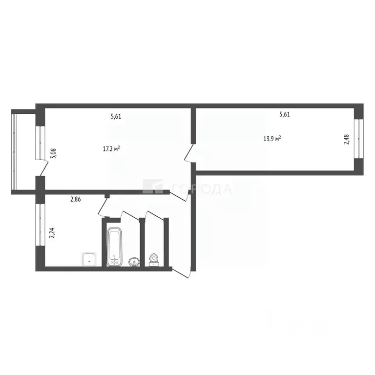2-к кв. Кемеровская область, Новокузнецк просп. Дружбы, 20А (43.6 м) - Фото 2