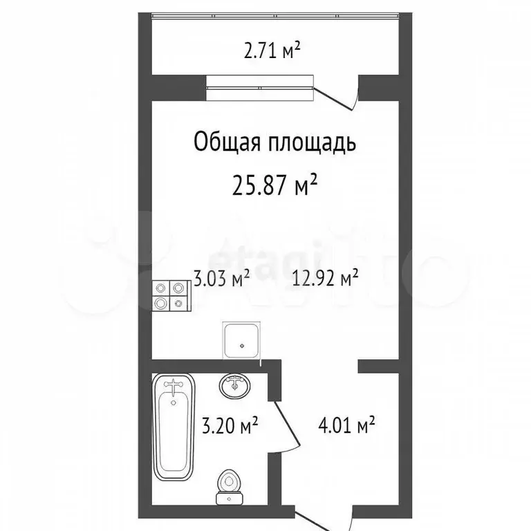 Квартира-студия, 25,8 м, 8/27 эт. - Фото 0