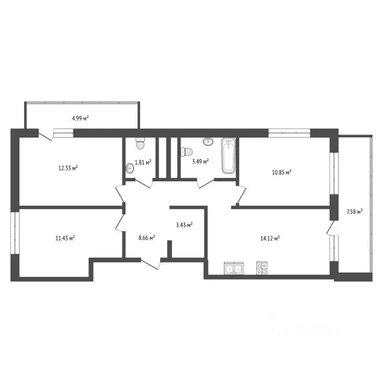 Квартира, 3 комнаты, 79 м - Фото 2