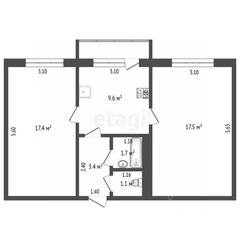 2-к кв. Кемеровская область, Березовский ул. Волкова, 5 (50.7 м) - Фото 2