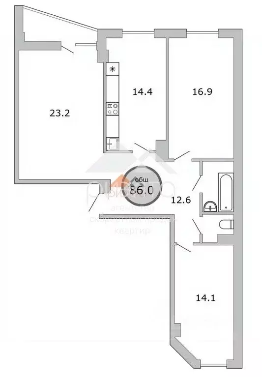 3-к кв. Новосибирская область, Новосибирск ул. Галущака, 15 (86.0 м) - Фото 1