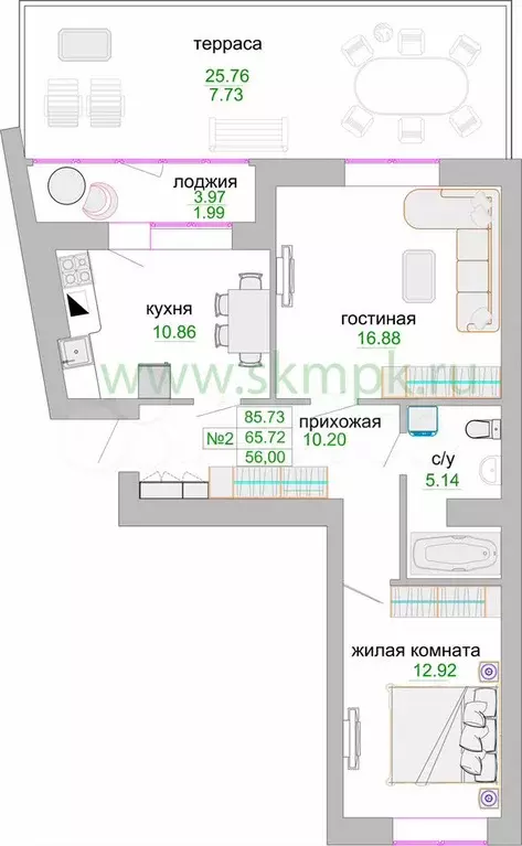 2-к. квартира, 67 м, 1/9 эт. - Фото 1