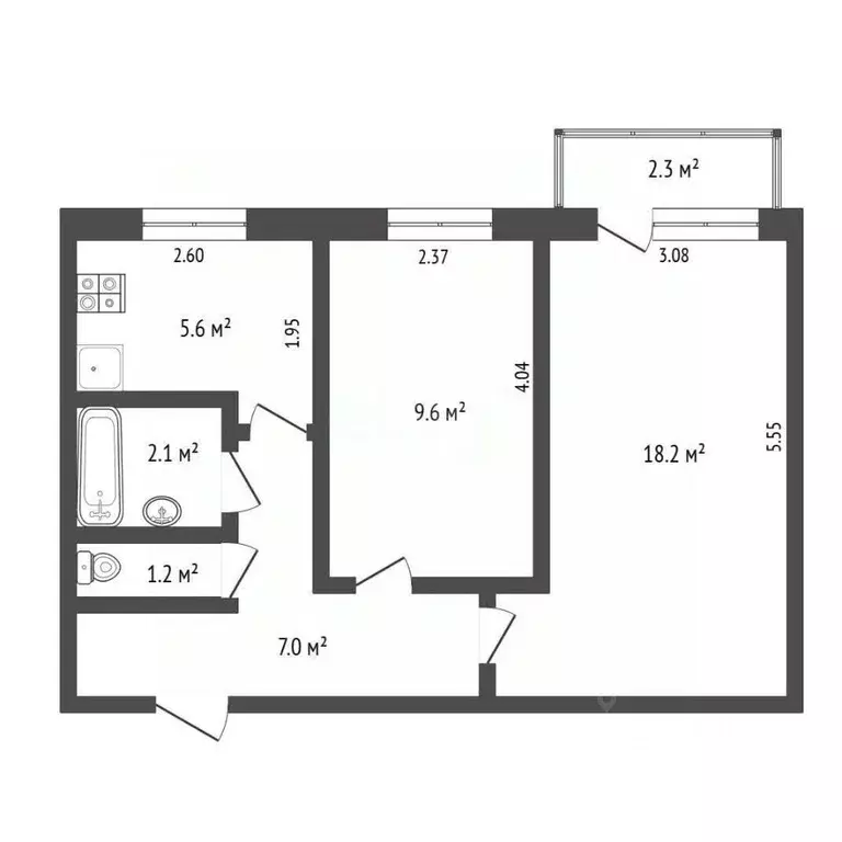 2-к кв. Тюменская область, Тюмень ул. Республики, 39 (43.7 м) - Фото 2