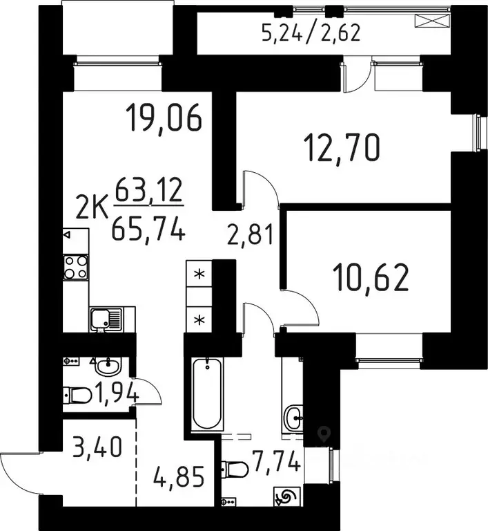 2-к кв. Томская область, Томск ул. Вершинина, 58к1 (65.74 м) - Фото 0