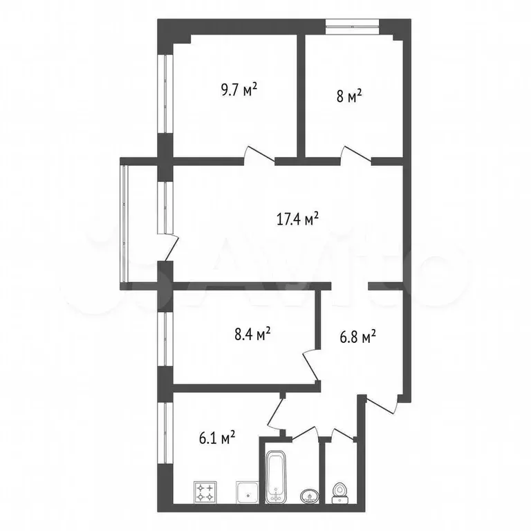 3-к. квартира, 60 м, 4/5 эт. - Фото 0