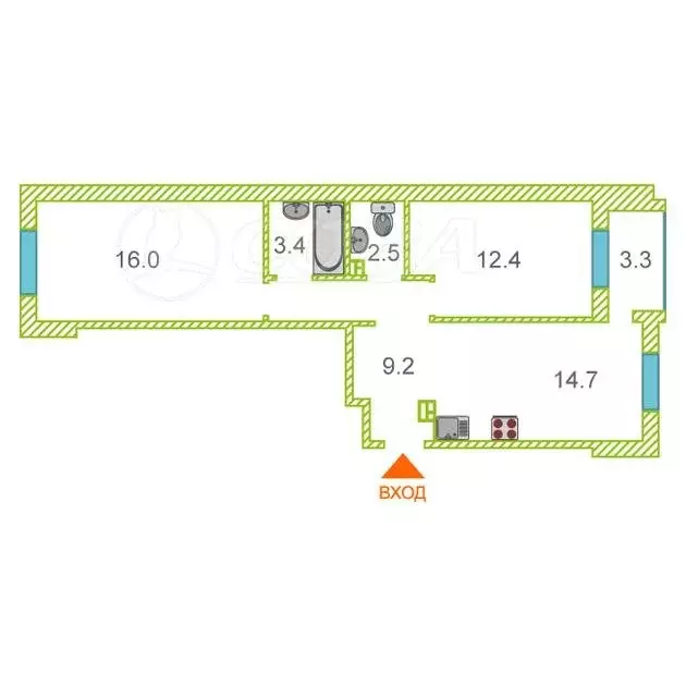 2-комнатная квартира: Тюмень, улица Сергея Свиридова, 5 (60 м) - Фото 2
