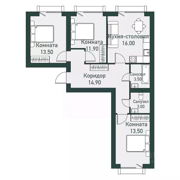 3-к кв. Челябинская область, Челябинский городской округ, пос. ... - Фото 1