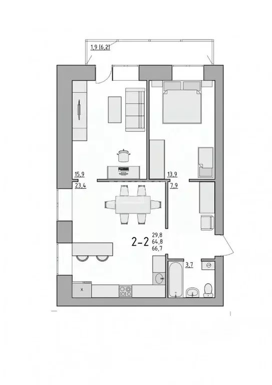 2-к кв. Вологодская область, Вологда Новгородская ул., 38 (66.7 м) - Фото 2