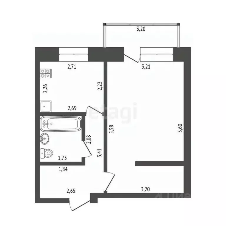 1-к кв. Башкортостан, Стерлитамак Речная ул., 3 (33.1 м) - Фото 2