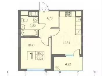 1-к. квартира, 31 м, 2/8 эт. - Фото 0