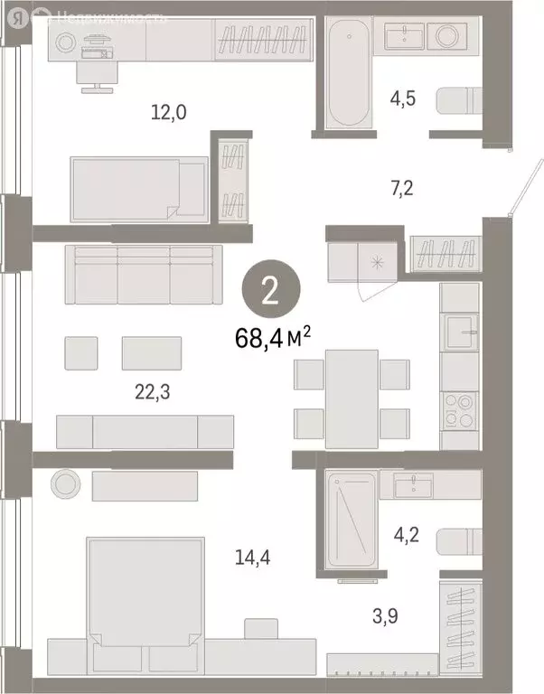 2-комнатная квартира: Новосибирск, Большевистская улица, с49 (68.43 м) - Фото 1