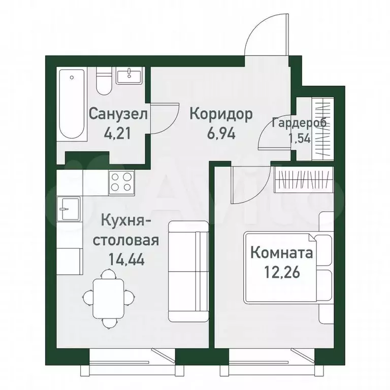 1-к. квартира, 41,9 м, 7/7 эт. - Фото 1